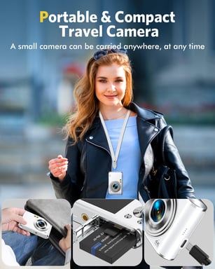 Appareil photo numérique 4K 48MP Webcam zoom 16x avec carte mémoire de 32 Go Silver