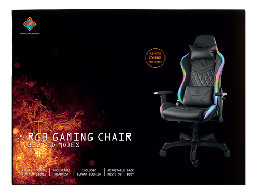 DELTACO GAMING - Fauteuil gaming RGB LED 332 modes, Cuir PU noir, max 120kg