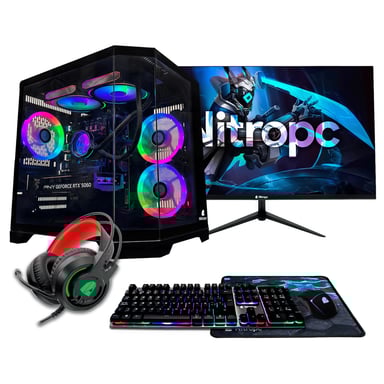 PC Gaming completo Nitropc Pack Gold - Intel i5-12400F, RTX 3050 8GB, RAM 16GB, M.2 1TB, Windows 11, WiFi, Negro - Monitor 24'' FullHD + accesorios