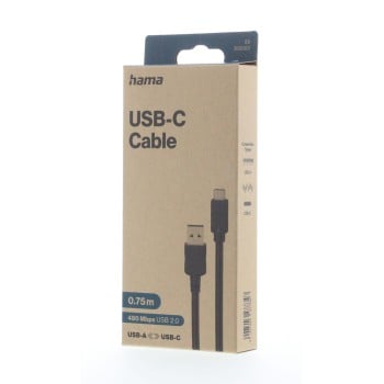 Câble USB-C, mâle USB-A - mâle USB-C, USB 2.0, 480 Mbit/s, 0,75 m - Anti gaspillage