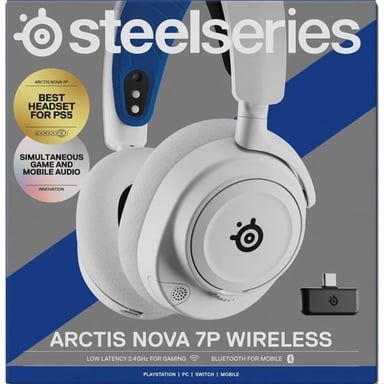 Steelseries ARCTIS NOVA 7P WHITE Auriculares Inalámbrico Diadema Juego Bluetooth Azul, Blanco