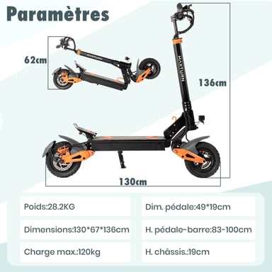 Patinete Eléctrico MAXTURN X1 - 1000W 48V15.6Ah 10'' Neumáticos Tubeless Scooter Eléctrico Chasis Aluminio - Negro