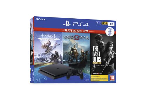 Pack console PS4 Slim + God of War + Horizon Zero Dawn Complete Edition + The Last of Us Remastered Bon état
