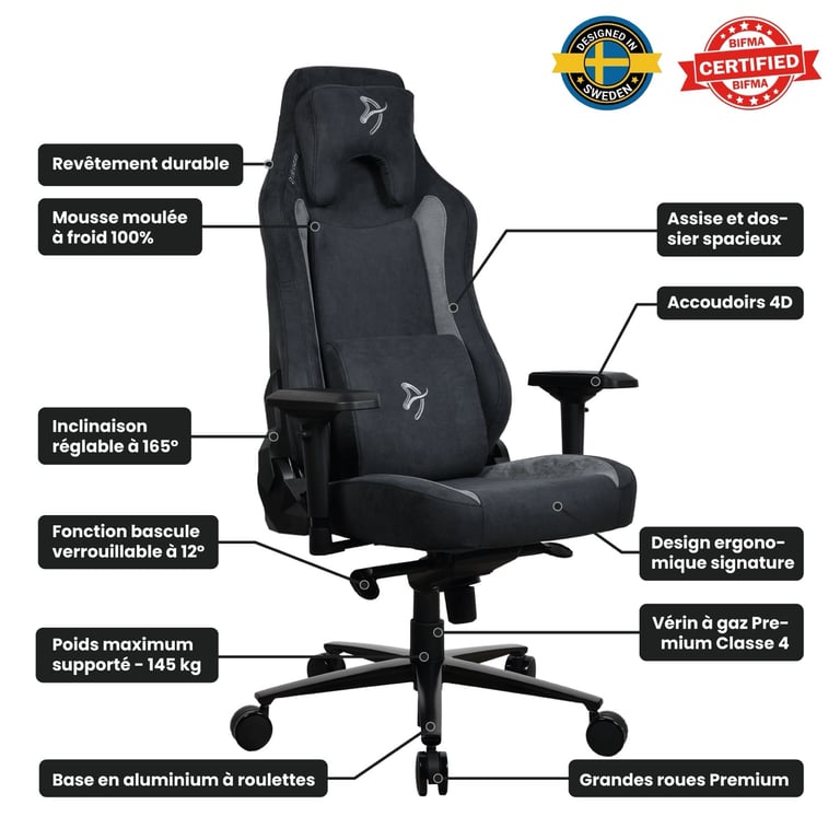 Arozzi Vernazza Supersoft™ Fabric - Noir - Neuf