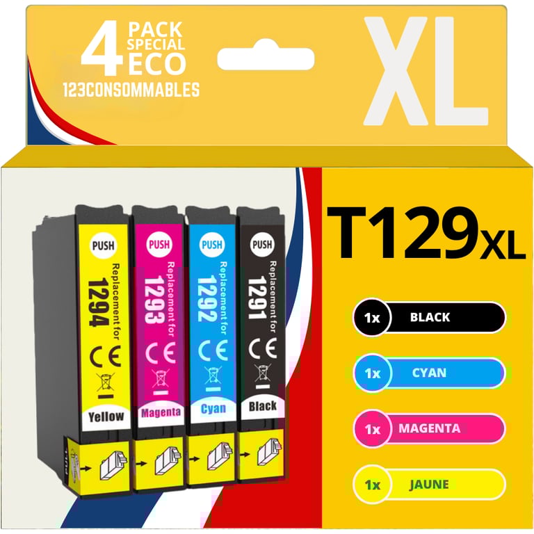 123CONSOMMABLES T1295 Cartouches Encre Compatible avec Epson T1295 pour Stylus SX525WD SX535WD SX425W SX230W Office BX635FWD BX305FW Workforce WF 3520 3 / 3 Cyan / 3 / 3 Jaune Neuf - vue 2