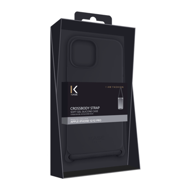 Funda bandolera de gel de silicona suave para Apple iPhone 12/12 Pro, Negro satinado