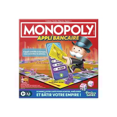 Monopoly Appli bancaire, jeu de plateau avec appli pour appareil type smartphone, des 8 ans
