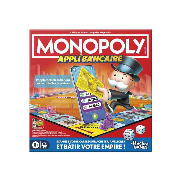 Monopoly Appli bancaire, jeu de plateau avec appli pour appareil type smartphone, des 8 ans - Neuf