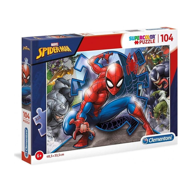 Clementoni | Puzzle Marvel Spider Man 104 Pièces pour Enfants + | Supercolor | Dimensions 37 9 x 26 9 cm | Éducatif Écologique | Jeu Observation Motricité Concentration | Jeu de Societé