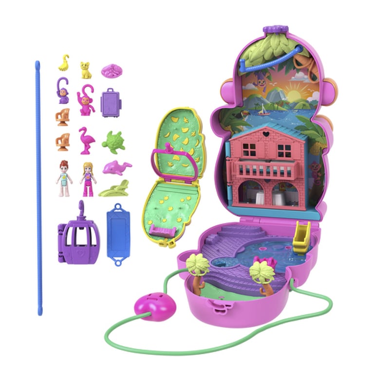 Polly Pocket Maman Singe et Son Bébé Coffret avec animaux et 13 accessoires jouet 2 en 1 sac à main à porter HWP04 - vue 4