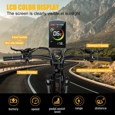 Bicicletta elettrica VITILAN M5 con sospensioni complete, batteria 48V 15Ah, cambio Shimano a 9 velocità - nera