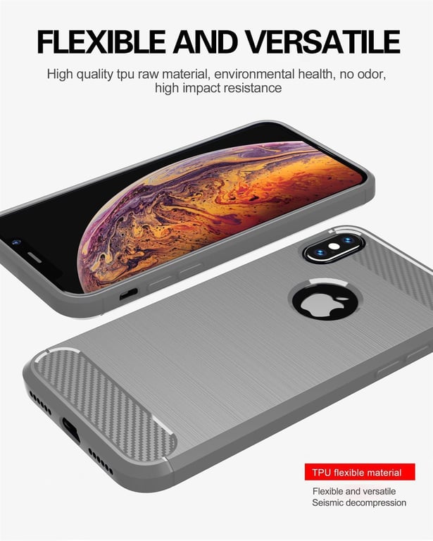 Coque pour Apple iPhone XS MAX en BRUSHED GRIS Housse de protection Étui en silicone TPU flexible, aspect inox et fibre de carbone