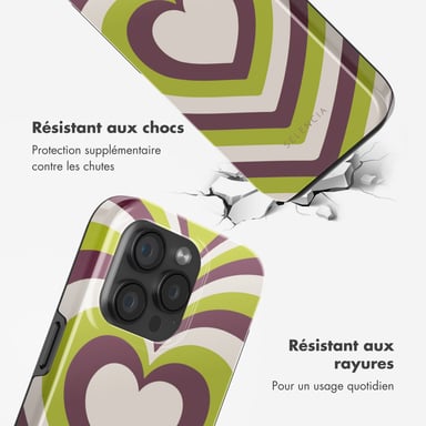 Selencia Coque arrière Vivid avec MagSafe pour Apple iPhone 15 Pro - Double Hearts Plum Fern