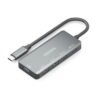 AISENS Hub USB 3.1 USB-C, USB-C/M-1xUSB-C PD 100W+1xUSB-C USB3.0/H+1xUSB-C USB2.0/H+2xUSB-A USB2.0/H, Gris, 15cm