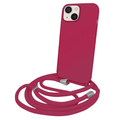 Coque pour iPhone 13 en TPU Premium Color Lace avec Cordon Tour de Cou Bordeaux