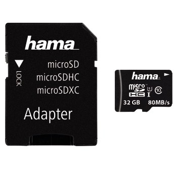 MicroSDHC 32 GB clase 10 UHS-I 80 MB/s + adaptador/móvil