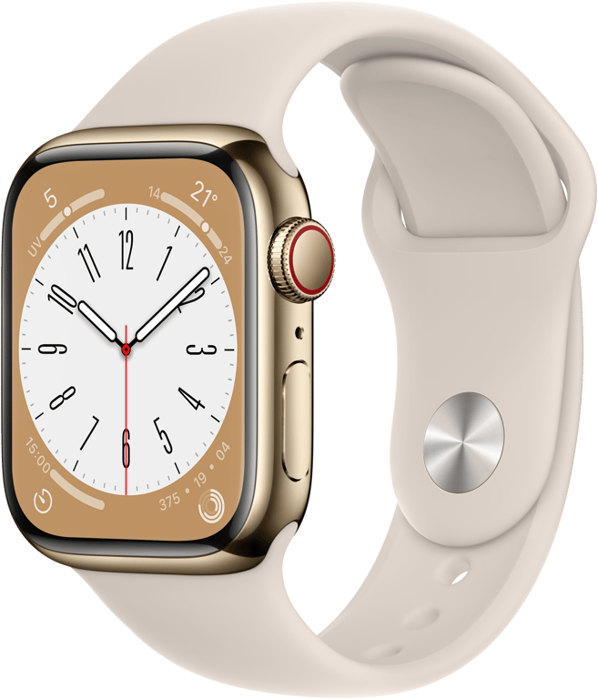 Apple Watch Series 8 OLED 41 mm - Boîtier en Acier inoxydable Or - GPS + Cellular - Bracelet Sport -
