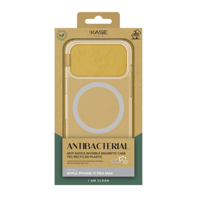 Coque antibactérienne antichoc magnétique invisible Fabriqué Avec du 75% Plastique Recyclé pour Apple iPhone 17 Pro Max, Transparente