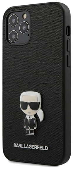 Étui Karl Lagerfeld pour iPhone 12 /12 Pro 6.1 noir Saffiano Ikonik Metal
