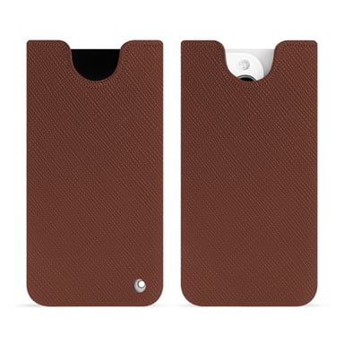 Pochette cuir Apple iPhone 15 Pro - Pochette - Marron - Cuir saffiano