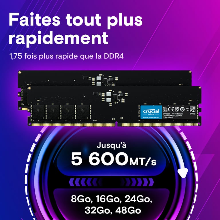 Crucial CT64G56C46U5 module de mémoire 64 Go 1 x 64 Go DDR5 5600 MHz