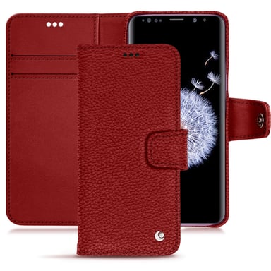 Funda de piel Samsung Galaxy S9+ - Solapa billetera - Rojo - Piel granulada