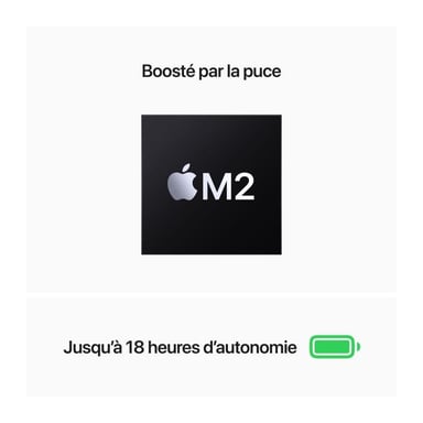 MacBook Air M2 (2022) 13', 256 Go 8 cœurs 8 Go Apple GPU 8, Minuit - AZERTY