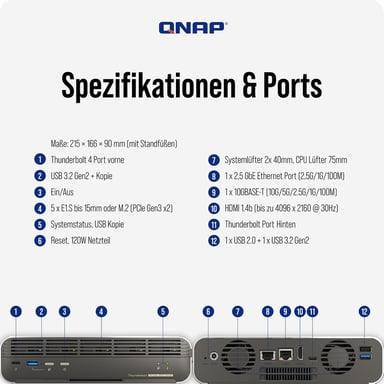 QNAP TBS-H574TX-I3-12G servidor de almacenamiento NAS Intel® Core™ i3 i3-1320PE 12 GB
