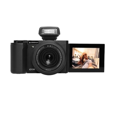 AGFA PHOTO Realishot C130 - Fotocamera digitale compatta, sensore CMOS, LCD touch panel da 2,8'', stabilizzazione dell'immagine, messa a fuoco automatica, memoria SD esterna, batteria ricaricabile - Nero