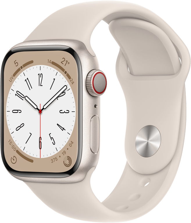 Apple Watch Series 8 OLED 41 mm - Boîtier en Aluminium Lumière stellaire - GPS + Celullar - Bracelet
