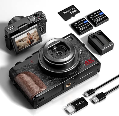 NBD K100 Appareil Photo numérique 4K & 56MP - Caméra Vlogging pour Youtube avec Zoom 16X - Carte SD 32GB - 2 Battries