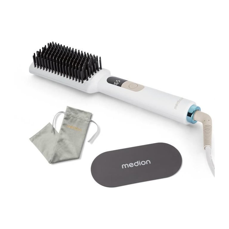Brosse lissante chauffante MEDION MD19859 46W 5 niveaux 165–210°C céramique/tourmaline écran LED Blanc - Neuf