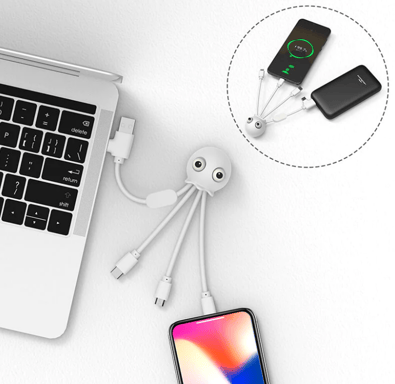 Câble Jelly Biodégradable USB A/micro USB & USB C & Lightning 0,1m Blanc Xoopar
