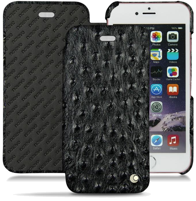 Housse cuir Apple iPhone 6S - Rabat horizontal - Autruche nero - NOREVE