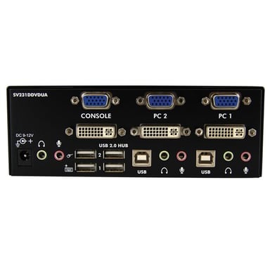 StarTech.com Conmutador Switch KVM de 2 Puertos Doble Monitor DVI VGA Audio 4 Puertos USB 1920x1200