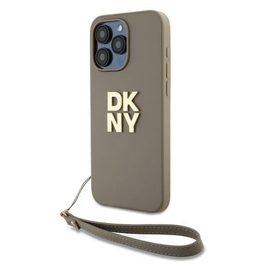 Custodia DKNY per iPhone 15 Pro Max 6,7'' beige Custodia rigida Cinturino da polso Logo stock