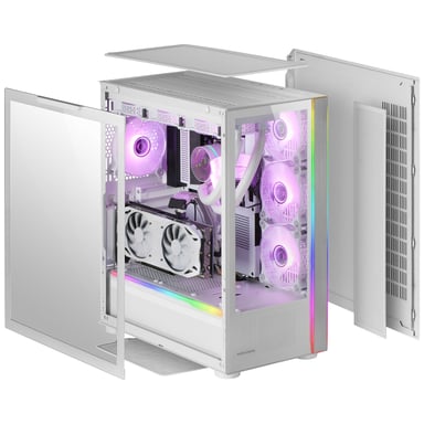 Mars Gaming MC-ULT, Caja Gaming Custom XXL E-ATX, Doble Cristal Templado 90º Sin Marco + Puerta Lateral, Soporte Completo Refrigeración Líquida, Torre PC con Diseño de Cámara Dual Vertical, Blanco