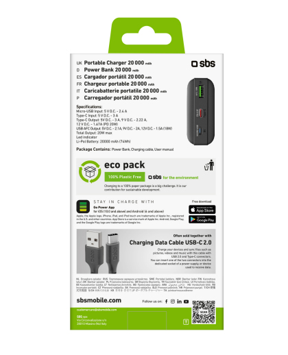 SBS TTBB20000PD20K banque d'alimentation électrique Lithium Polymère LiPo 20000 mAh Neuf - vue 2