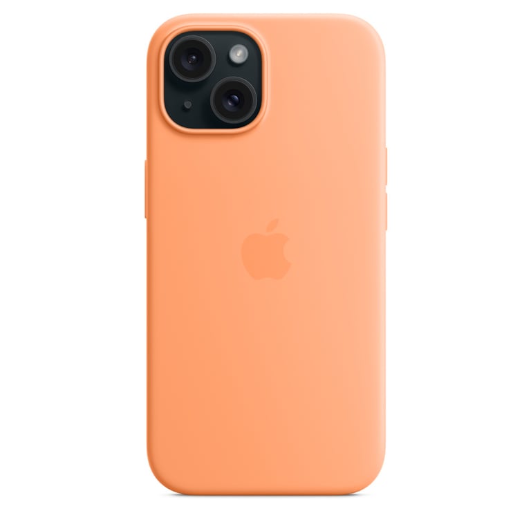 Coque en silicone avec MagSafe pour iPhone 15 Sorbet à l orange