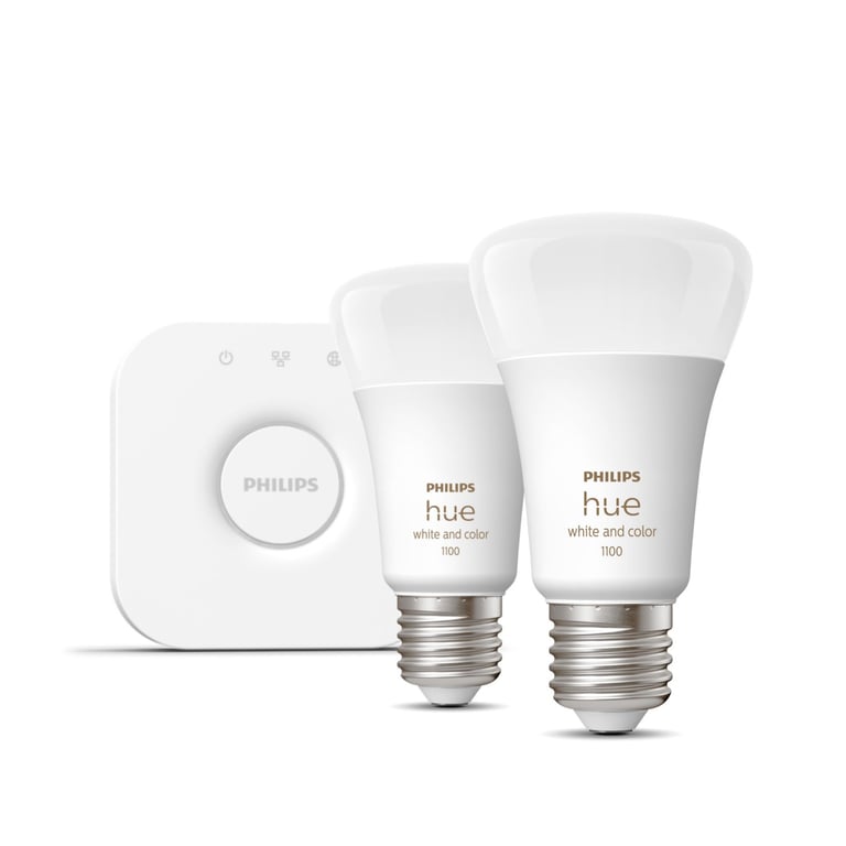 Kit de démarrage Philips Hue White and Color Ambiance avec 2 ampoules E27, 75W, Bluetooth et compatibilité avec Alexa, Google et Homekit - Neuf