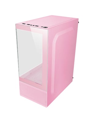 Mars Gaming MC-SE, Caja PC Micro-ATX, Panel Frontal y Lateral de Cristal Sin Marco, Diseño Inferior con Tecnología AirTech Mesh, Minitorre Gaming Doble Cámara, Soporte Refrigeración Líquida, Rosa