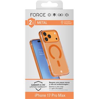 Coque renforcée MagSafe FORCECASE iPhone 17 Pro Max Metal Renforcé Antichoc Orange - Neuf