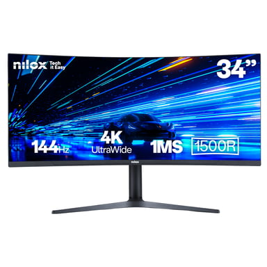 Nilox MONITOR 34'' NXM344KD11 ULTRAWIDE 4K CURVO 144HZ 2HDMI 2DP 1MS MMDIA pantalla para PC 86,4 cm (34'') 3440 x 1440 Pixeles UltraWide Quad HD LED Negro