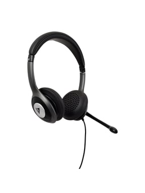 V7 Casque Deluxe USB-C avec micro, réducteur de bruit de fond, Réglage du volume, Casque digital, Notebook, Chromebook, PC - Noir, gris