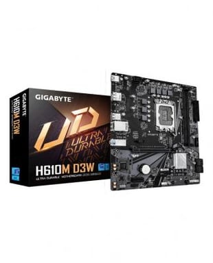 GIGABYTE H610M D3W Carte Mère - Prend en charge les processeurs Intel Core 14e génération, VRM 5+1+1 phases, jusqu'à 5600MHz DDR5, 1xPCIe 3.0 M.2, LAN 1GbE, USB 3.2 Gen 1