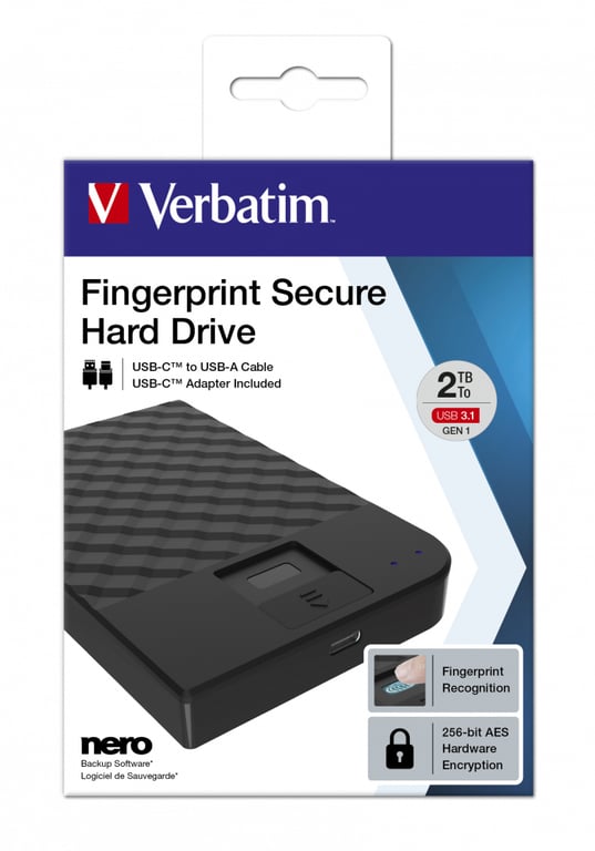 VERBATIM Fingerprint Secure Disque Dur Chiffré Externe Portable USB 3.1 Gen 1 USB C connecteur AES 256 Bits - vue 10