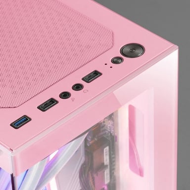 Mars Gaming MC-SE, Caja PC Micro-ATX, Panel Frontal y Lateral de Cristal Sin Marco, Diseño Inferior con Tecnología AirTech Mesh, Minitorre Gaming Doble Cámara, Soporte Refrigeración Líquida, Rosa