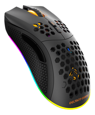 DELTACO GAMING - DM220 - Mouse ottico da gioco senza fili 4800 DPI, 1000 Hz, ultra leggero, RGB, 7 pulsanti