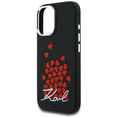Cover Karl Lagerfeld in silicone con logo « Heart Sign » e MagSafe per iPhone 16, nera