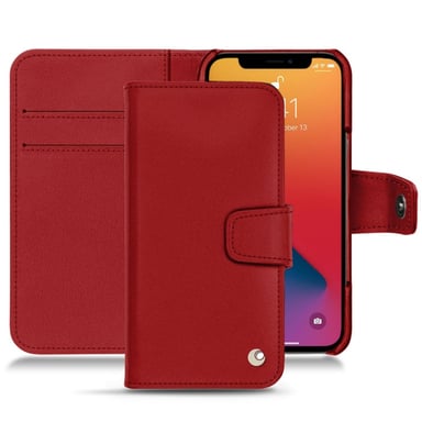 Funda de piel Apple iPhone 13 Pro - Solapa billetera - Rojo - Piel lisa